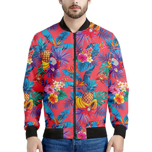 Pink Hawaiian Fruits Pattern Print Men's Bomber Jacket