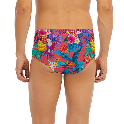 Pink Hawaiian Fruits Pattern Print Men's Briefs