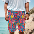 Pink Hawaiian Fruits Pattern Print Men's Cargo Shorts
