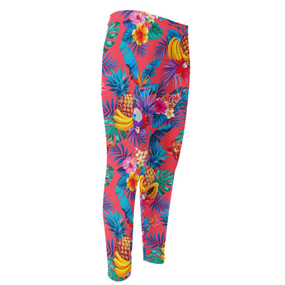 Pink Hawaiian Fruits Pattern Print Men's Compression Pants