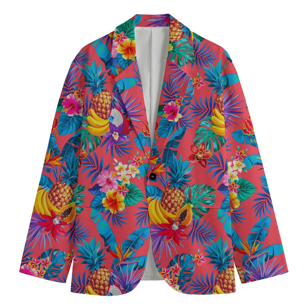 Pink Hawaiian Fruits Pattern Print Men's Cotton Blazer