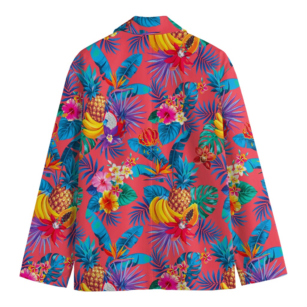 Pink Hawaiian Fruits Pattern Print Men's Cotton Blazer