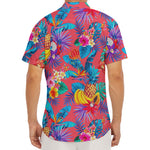 Pink Hawaiian Fruits Pattern Print Men's Deep V-Neck Shirt