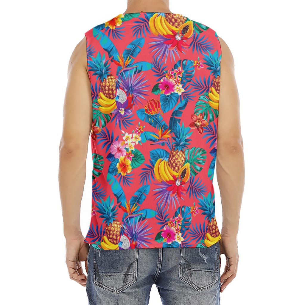 Pink Hawaiian Fruits Pattern Print Men's Fitness Tank Top