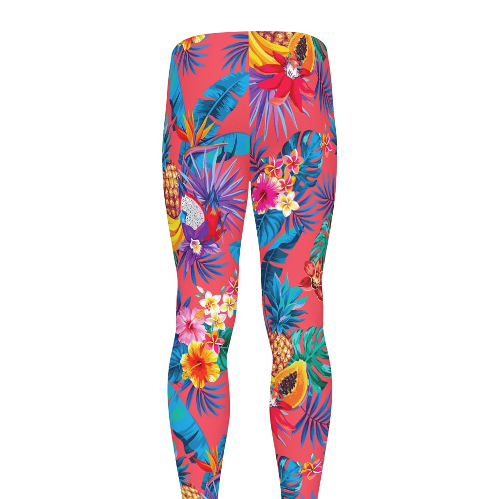 Pink Hawaiian Fruits Pattern Print Men's leggings