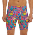 Pink Hawaiian Fruits Pattern Print Men's Long Boxer Briefs