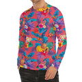 Pink Hawaiian Fruits Pattern Print Men's Long Sleeve Rash Guard