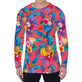 Pink Hawaiian Fruits Pattern Print Men's Long Sleeve T-Shirt