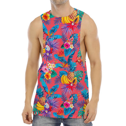 Pink Hawaiian Fruits Pattern Print Men's Muscle Tank Top