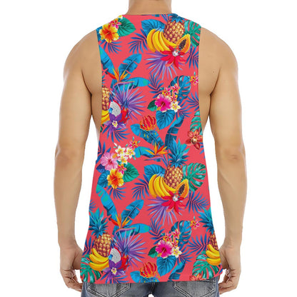 Pink Hawaiian Fruits Pattern Print Men's Muscle Tank Top