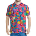 Pink Hawaiian Fruits Pattern Print Men's Polo Shirt