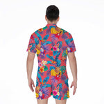 Pink Hawaiian Fruits Pattern Print Men's Rompers