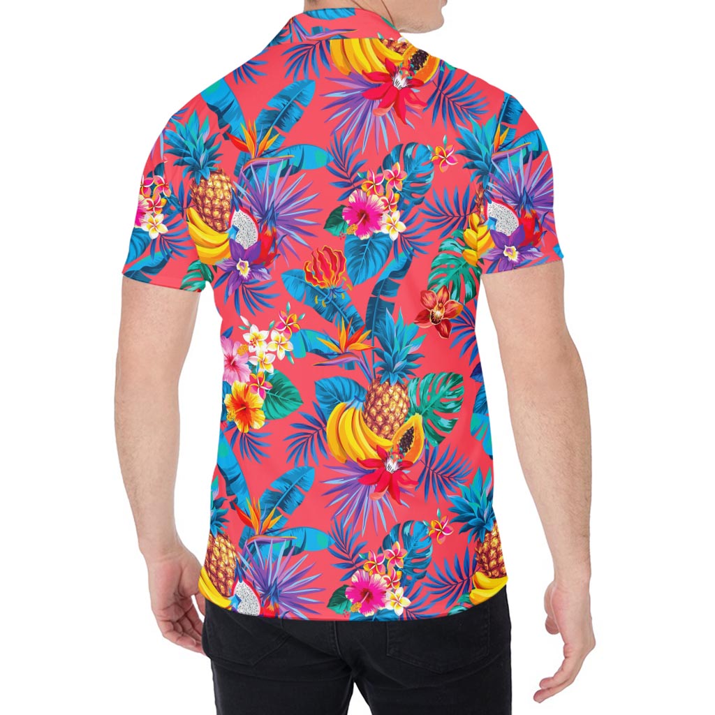 Pink Hawaiian Fruits Pattern Print Men's Shirt