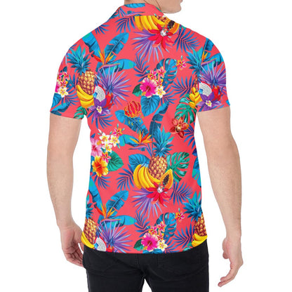 Pink Hawaiian Fruits Pattern Print Men's Shirt