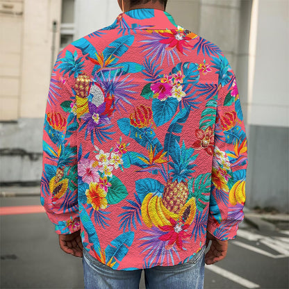 Pink Hawaiian Fruits Pattern Print Men's Shirt Jacket