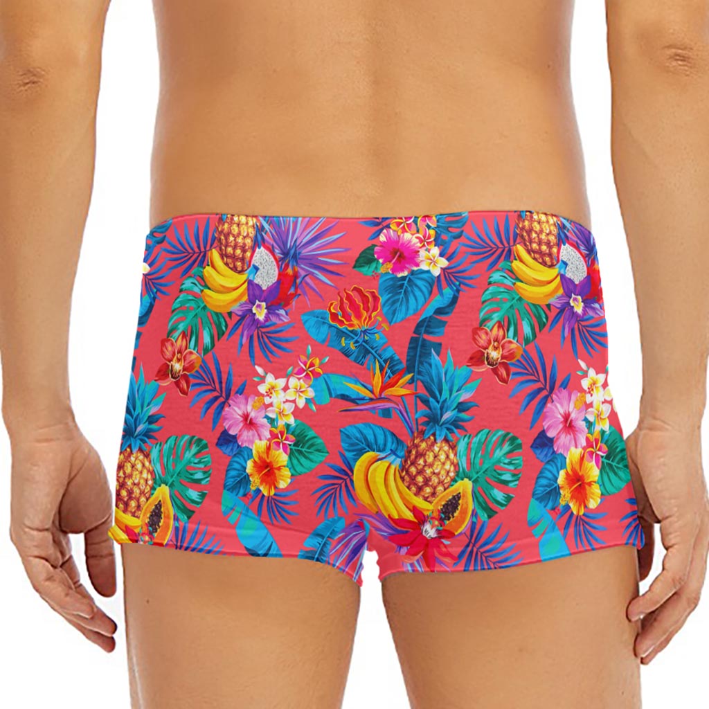Pink Hawaiian Fruits Pattern Print Men's Short Boxer Briefs