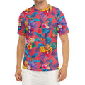 Pink Hawaiian Fruits Pattern Print Men's Short Sleeve Rash Guard