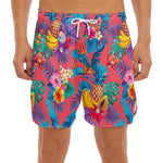 Pink Hawaiian Fruits Pattern Print Men's Split Running Shorts