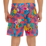 Pink Hawaiian Fruits Pattern Print Men's Split Running Shorts