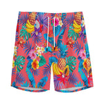 Pink Hawaiian Fruits Pattern Print Men's Sports Shorts