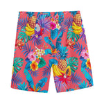 Pink Hawaiian Fruits Pattern Print Men's Sports Shorts