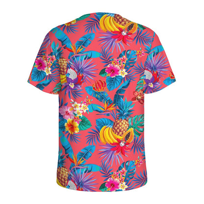Pink Hawaiian Fruits Pattern Print Men's Sports T-Shirt
