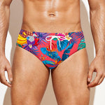 Pink Hawaiian Fruits Pattern Print Men's Swim Briefs