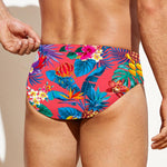 Pink Hawaiian Fruits Pattern Print Men's Swim Briefs