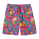 Pink Hawaiian Fruits Pattern Print Men's Swim Trunks
