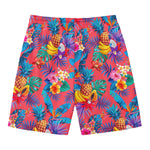 Pink Hawaiian Fruits Pattern Print Men's Swim Trunks