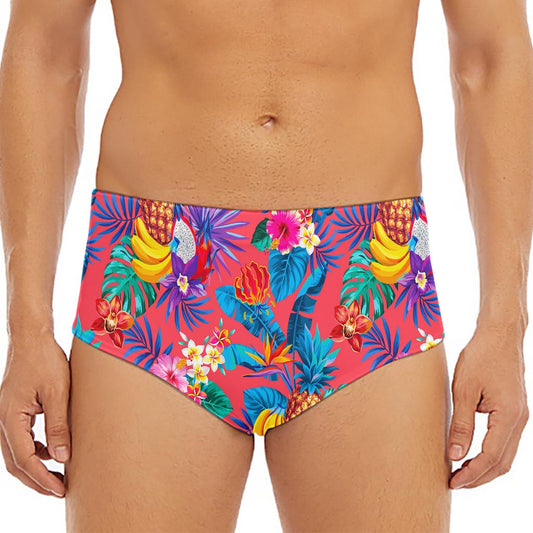 Pink Hawaiian Fruits Pattern Print Men's Triangle Swim Briefs