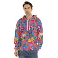 Pink Hawaiian Fruits Pattern Print Men's Velvet Pullover Hoodie