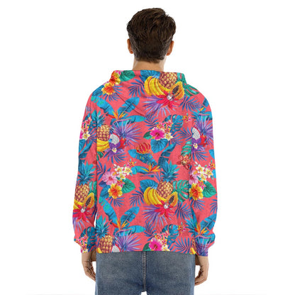 Pink Hawaiian Fruits Pattern Print Men's Velvet Pullover Hoodie