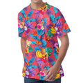 Pink Hawaiian Fruits Pattern Print Men's Velvet T-Shirt