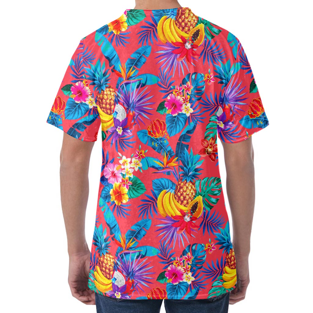 Pink Hawaiian Fruits Pattern Print Men's Velvet T-Shirt