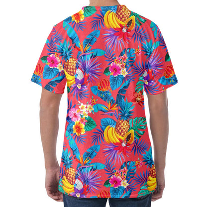 Pink Hawaiian Fruits Pattern Print Men's Velvet T-Shirt