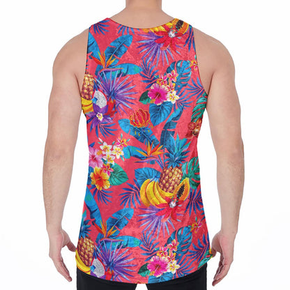 Pink Hawaiian Fruits Pattern Print Men's Velvet Tank Top