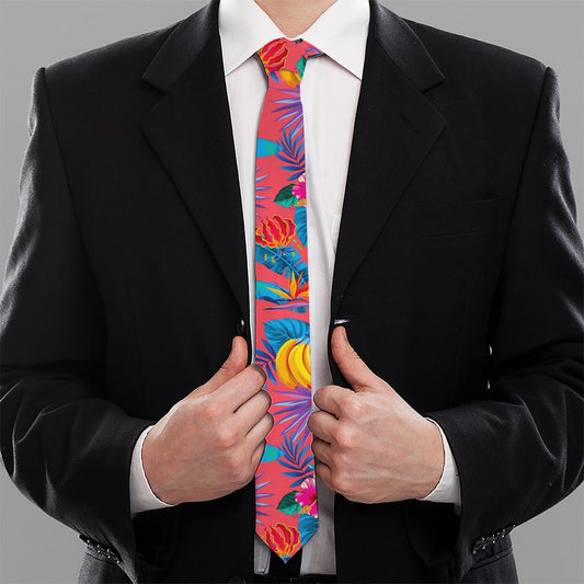 Pink Hawaiian Fruits Pattern Print Necktie