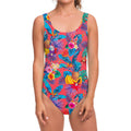 Pink Hawaiian Fruits Pattern Print One Piece Swimsuit