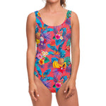 Pink Hawaiian Fruits Pattern Print One Piece Swimsuit