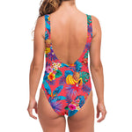 Pink Hawaiian Fruits Pattern Print One Piece Swimsuit