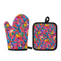 Pink Hawaiian Fruits Pattern Print Oven Mitt And Pot Holder Set