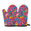 Pink Hawaiian Fruits Pattern Print Oven Mitts