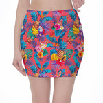 Pink Hawaiian Fruits Pattern Print Pencil Mini Skirt