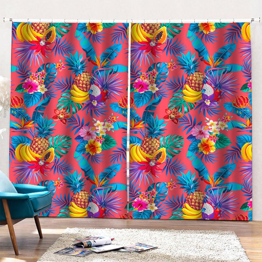 Pink Hawaiian Fruits Pattern Print Pencil Pleat Curtains