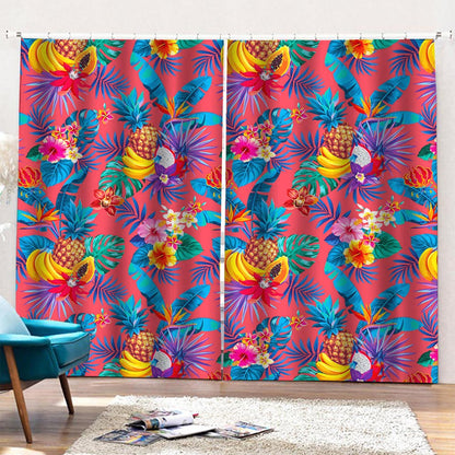Pink Hawaiian Fruits Pattern Print Pencil Pleat Curtains