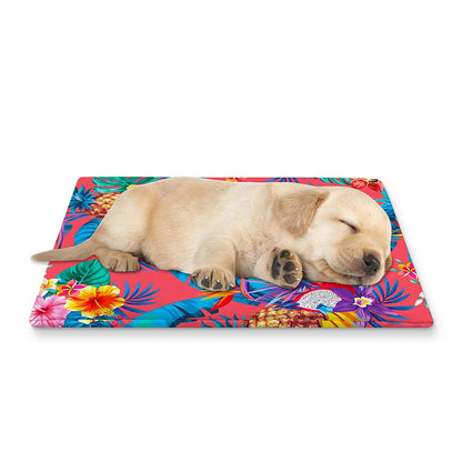 Pink Hawaiian Fruits Pattern Print Pet Cooling Mat Cover