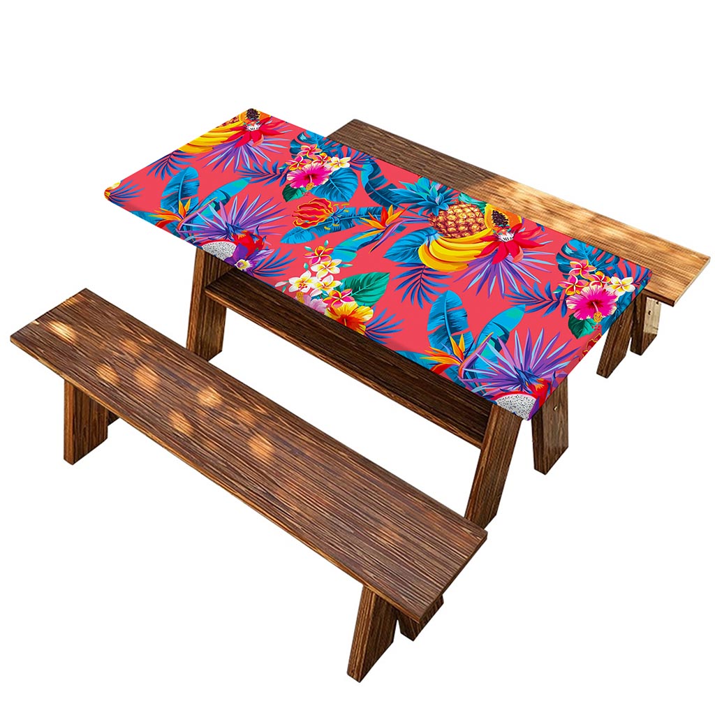 Pink Hawaiian Fruits Pattern Print Picnic Table Cover