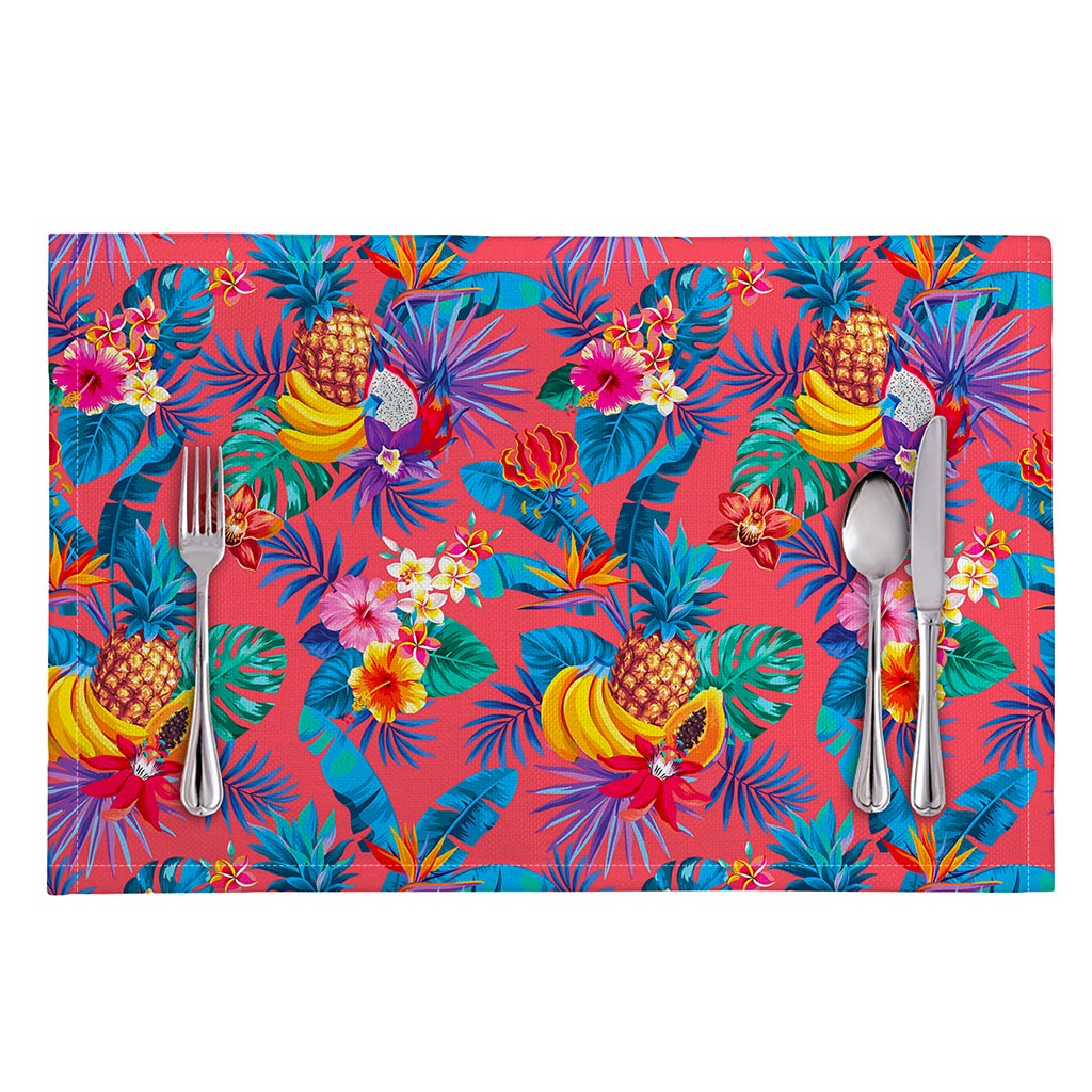 Pink Hawaiian Fruits Pattern Print Placemat