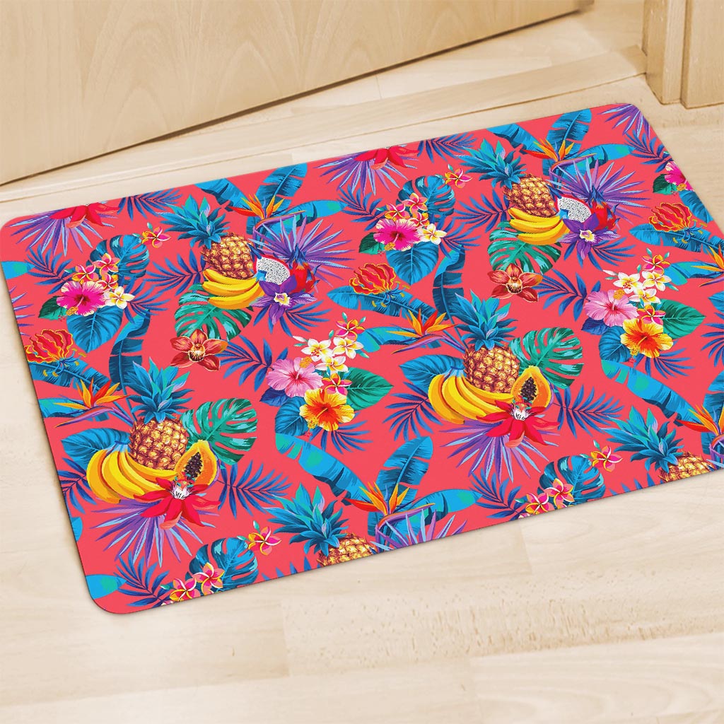 Pink Hawaiian Fruits Pattern Print Polyester Doormat